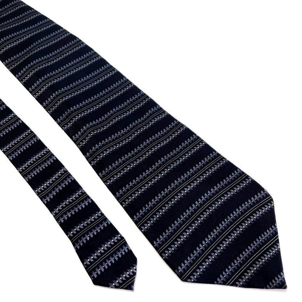 Van Heusen Silk Tie Print Black Striped Short Wide